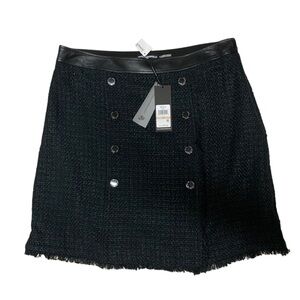 Karl Lagerfeld Black Tweed Mini Skirt with Faux Leather Waistband NWT